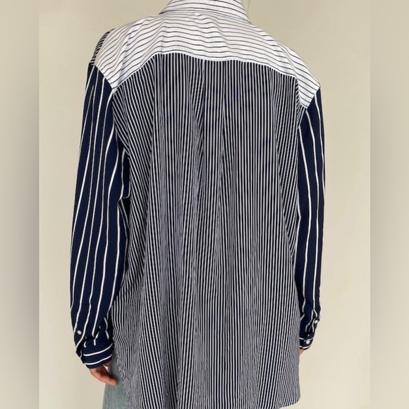 Ralph Lauren Women’s Long Sleeve Pinstripe Blouse Navy Stripe Button Down Shirt - Picture 3 of 8
